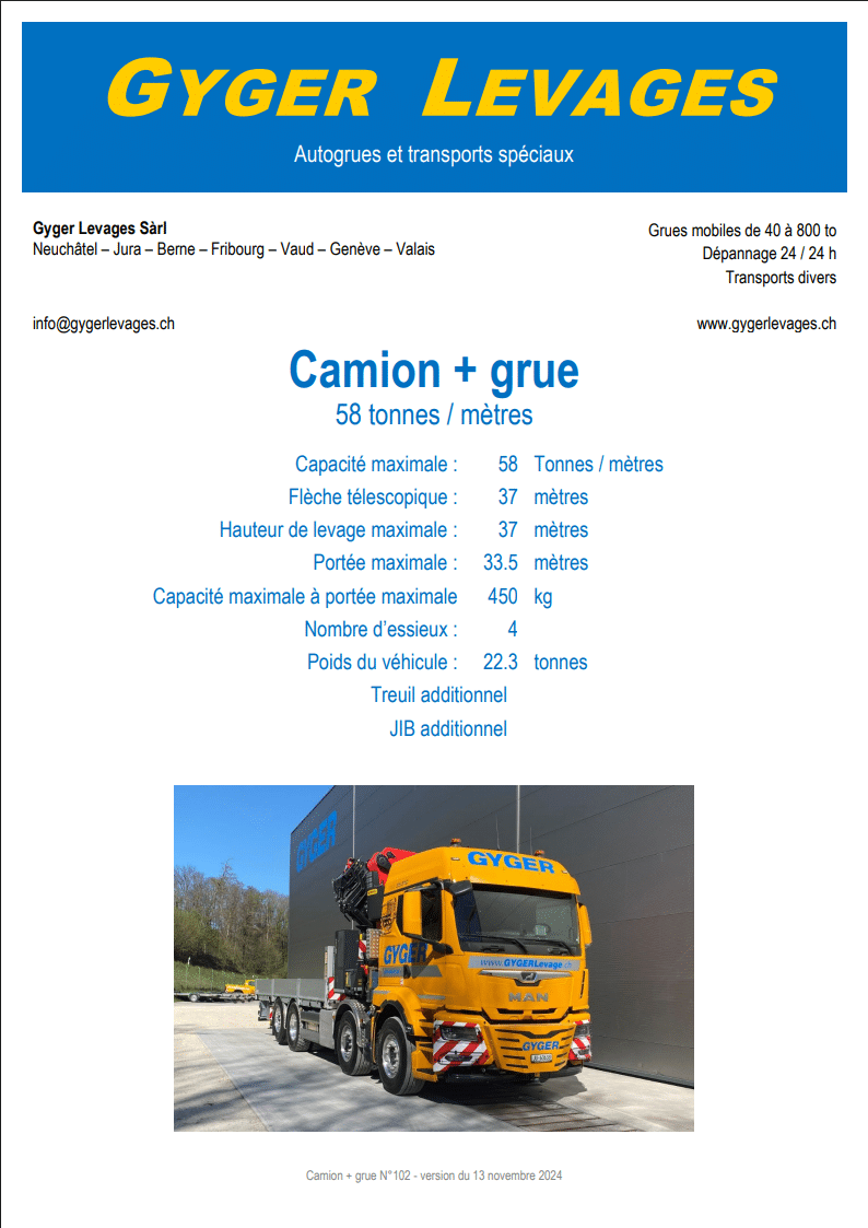 Image de Camion + grue 58 tonnes mètres porteur