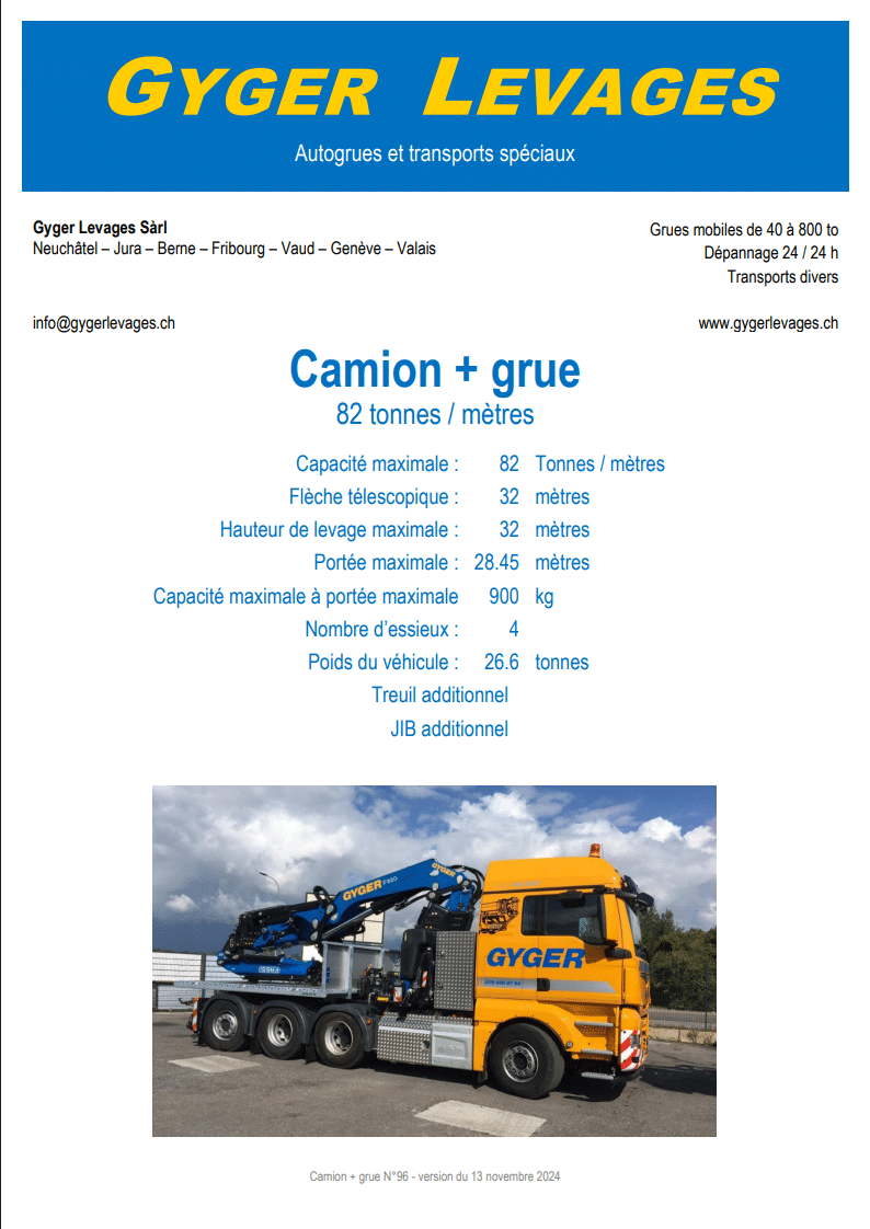 Image de Camion + grue 82 tonnes mètres